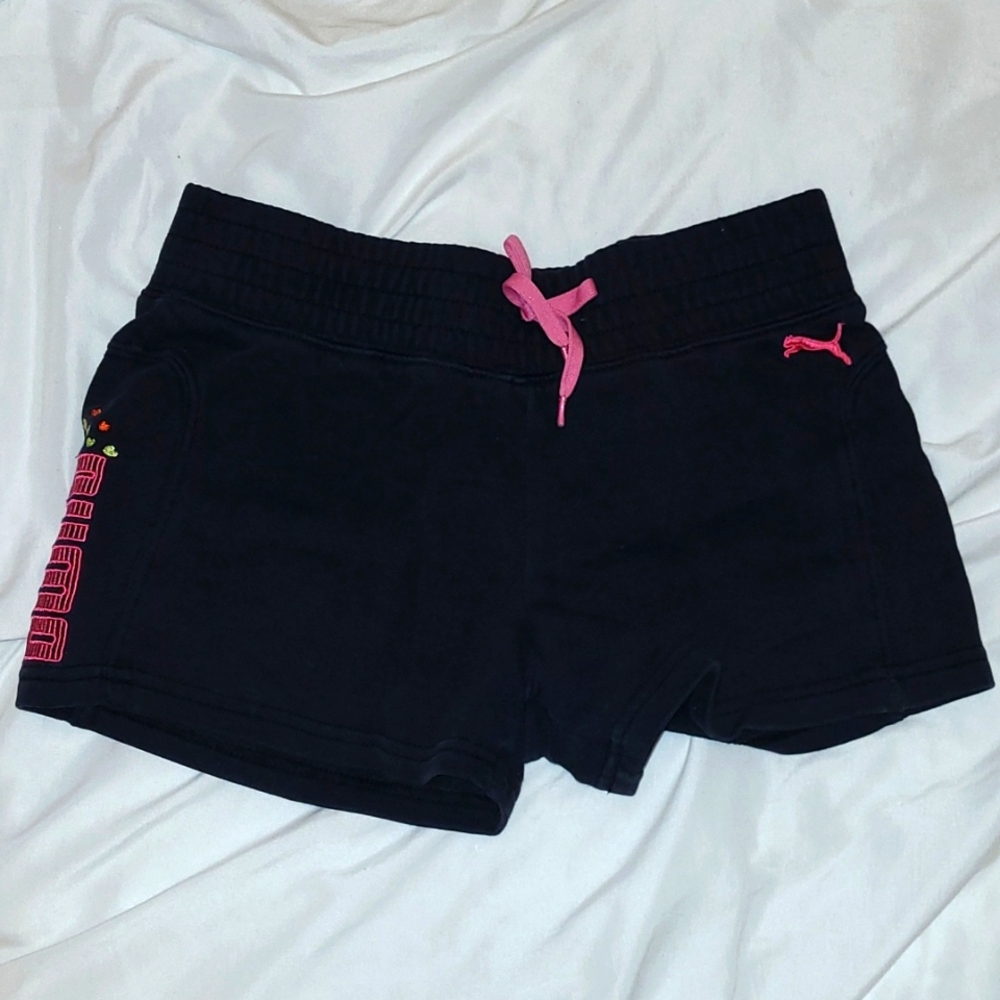 Girls Puma Black and Pink Athletic Sports Shorts